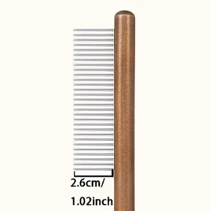 1Pc Cat and Dog Pet Grooming Comb - Stainless Steel Teeth, Wooden Handle, Suitable for Long and Short Hair, Durable Pet Grooming Tool, Removes Lice