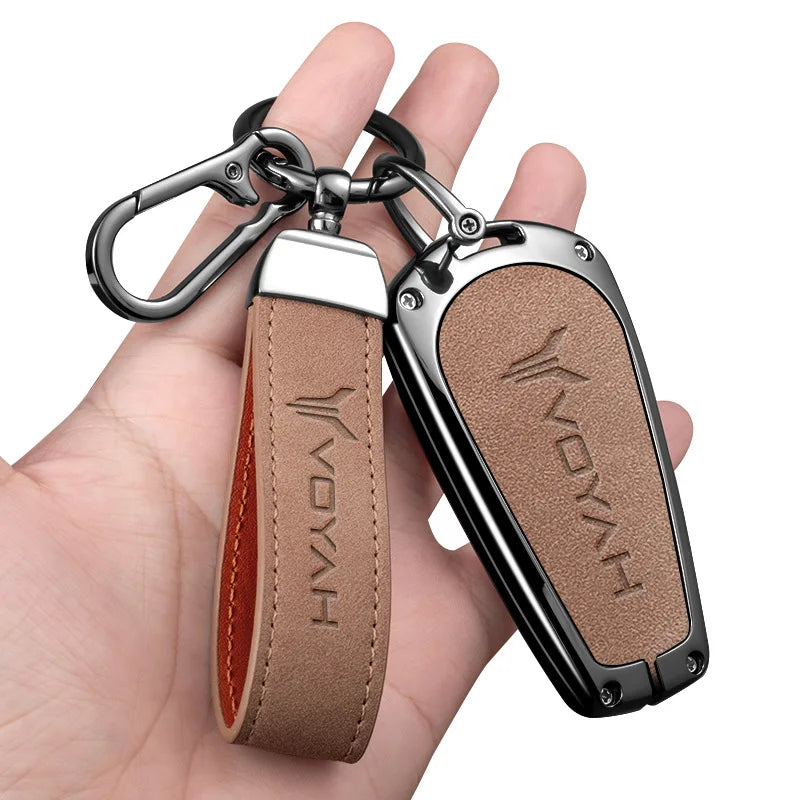 Car Interior Accessories Zinc Alloy Leather Key Case Cover Holder Chain For Voyah Free I-Land Dreamer PHEV Luxury Protective