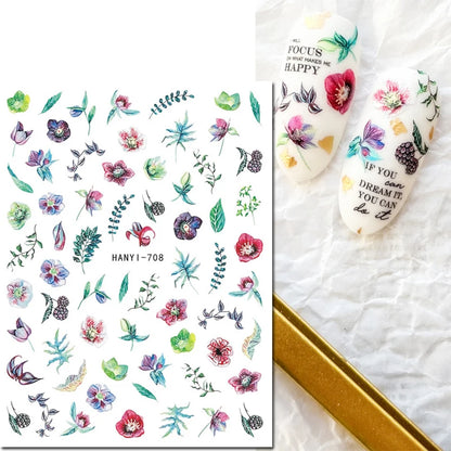 3d Nails Art Decals Spring Fruits Pink Full Tips Peony Magnolia Flowers Adhesive Sliders Stickers Decoration For Nails Manicure