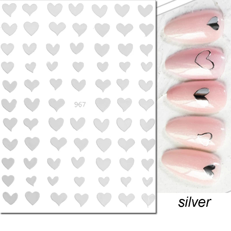 3d Nail Art Stickers Red Black White Love Hearts Stars Clouds French Full Tips Adhesive Nail Decals Slider For Manicure
