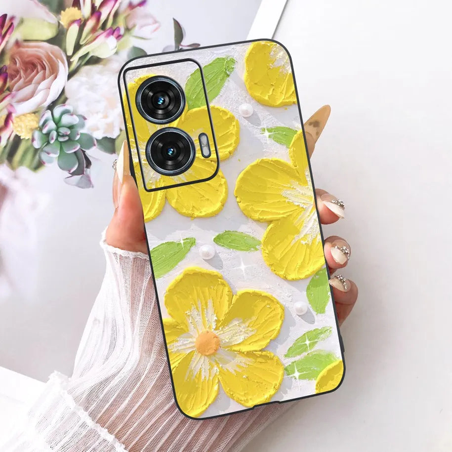 Case For Motorola Edge 50 Fusion Cover XT2429-1 Popular Flower Soft Black Silicone Phone Cases For Motorola G96 5G MotoG96 Funda