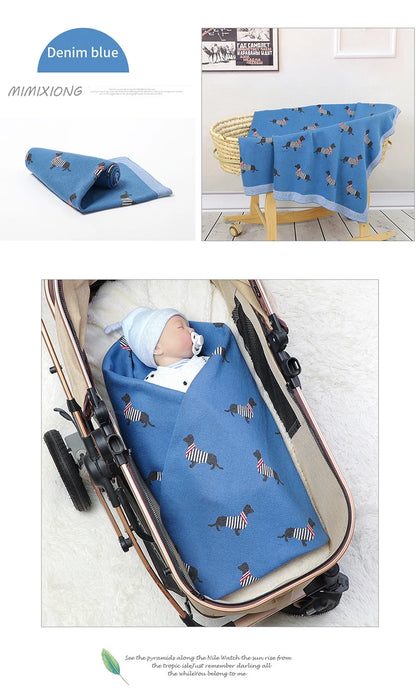 Baby Blanket Cotton Knit Super Soft Newborn Girl Boy Bed Plaid Crib Quilt Cute Dachshund Infant Stroller Covers Swaddle 100*80CM