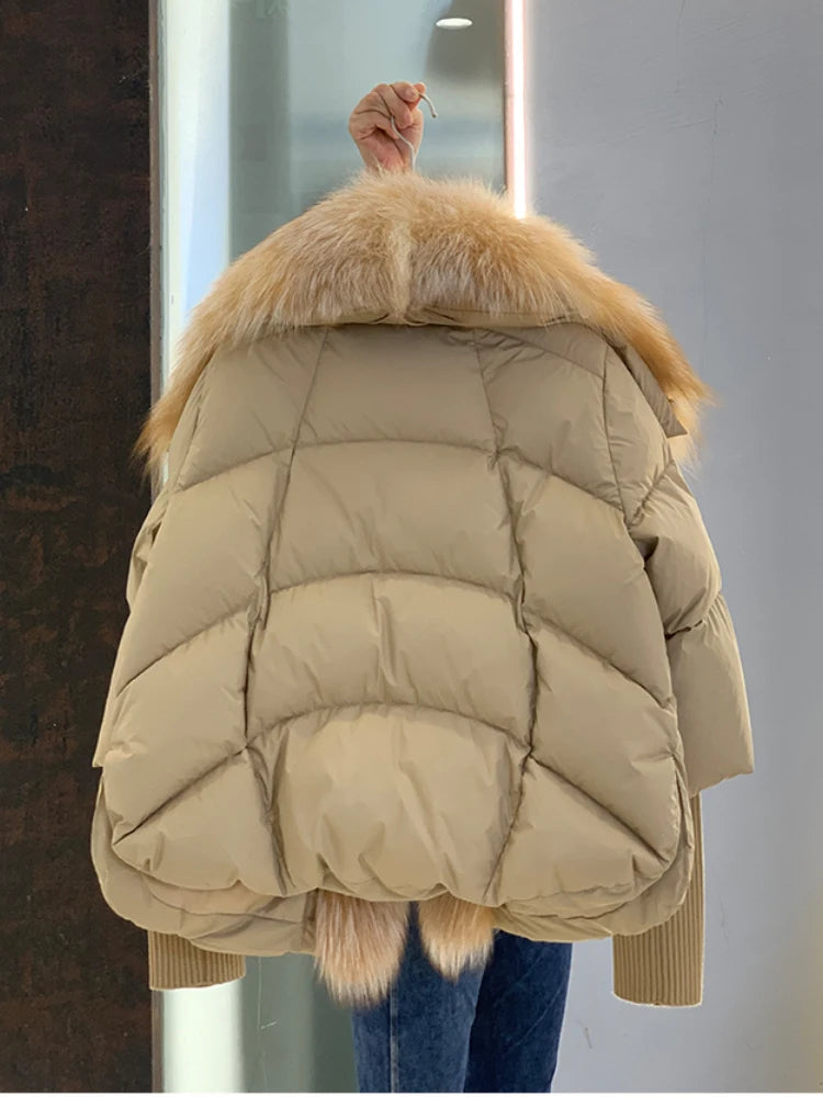 Oversized Winter Warm Real Fox Fur Collar Black Down Coat Women Puffer Outerwear Jackets 2024 Autumn Winter