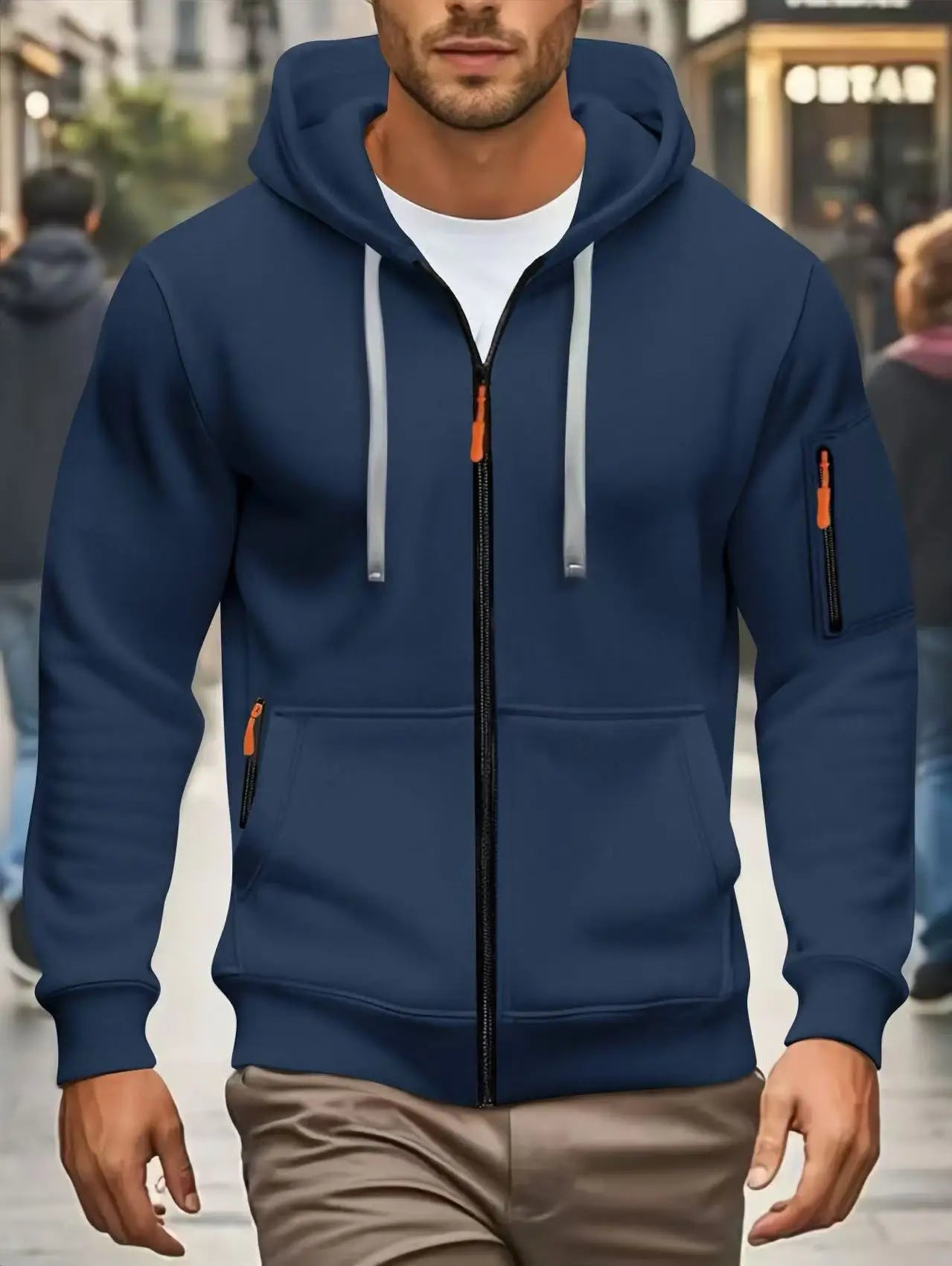 Men Autumn and Winter New Hoodies Long Sleeve Sweatshirt Pocket Zipper Design Hooded Sweatshirt Men Sportswear Casual Jacket