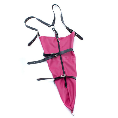 Leather Tight Single Glove Straight Arm Binder Over Shoulder Straps BDSM Bondage Arm Cuffs Zipper Body Harness Adult Roleplay