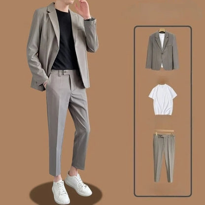 Men's Drapey Casual Suit Set Korean Style Loose Fit Spring Autumn Handsome Cool Trendy Light Mature Stylish Suit Jacket