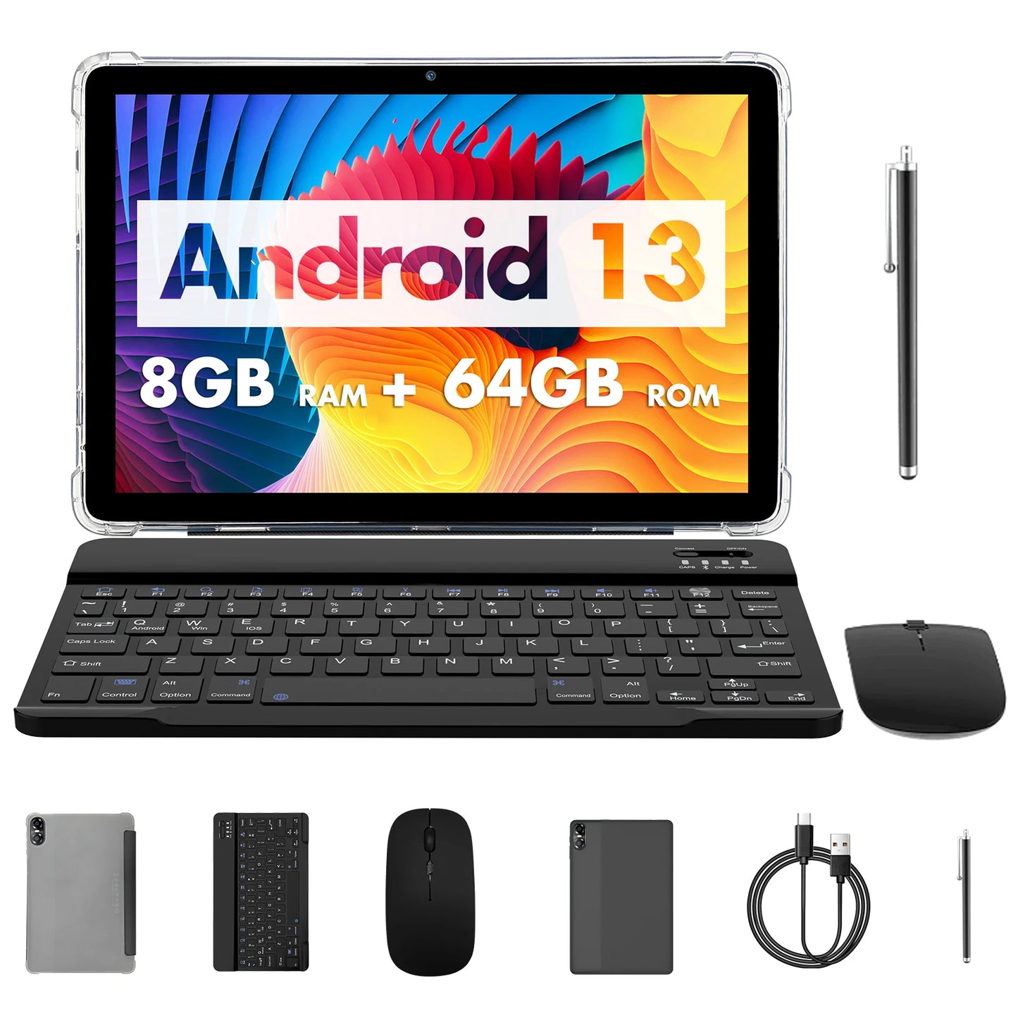 10.1" Android Tablet with Octa-core Processor 16GB(4+12GB Virtual) RAM 64GB ROM HD IPS Touchscreen, Wi-Fi 6, BT 5.0, Dual Camera