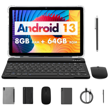 10.1" Android Tablet with Octa-core Processor 16GB(4+12GB Virtual) RAM 64GB ROM HD IPS Touchscreen, Wi-Fi 6, BT 5.0, Dual Camera