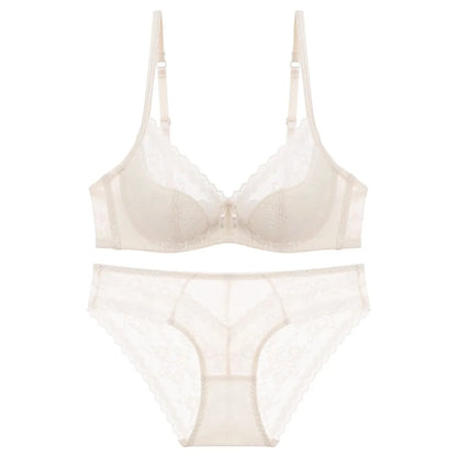 Summer Sexy Lace Embroidery Women Lingerie Set French Thin Cup Push Up Bra Comfort Breathable Underwear Ladies Bra Briefs Set