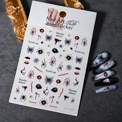 1sheet 5D Halloween Nail Stickers Pink/Green/Black Cartoon Pattern Nail Art Slider DIY For Sweet Cool Girl Cute Nail Decoration