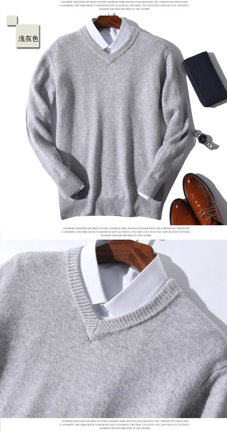 Super 100% Cashmere Sweater 2021 Men Pullover Autumn Winter Warm Classic V-neck Sweaters Male Jumper Jersey Hombre Pull Homme