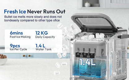Loefme Electric Ice Maker Professional Ice Cube Maker Portable Automatic Cleaning Bullet Round Ice Block Making Machine Home Bar