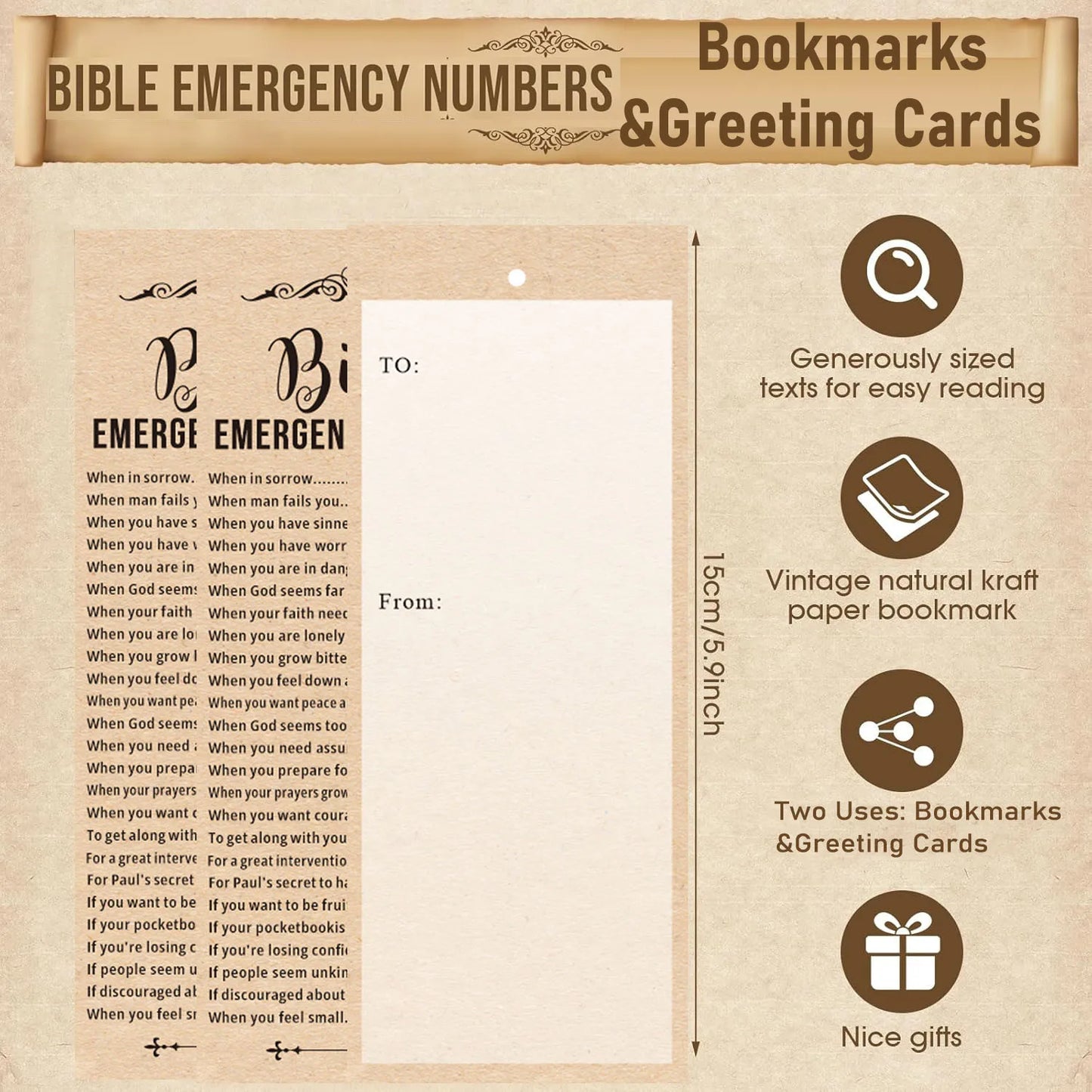 Bible Emergency Numbers Verse Cards&Bookmarks with Tassels - Inspirational Christian Scripture Cards,Writable,Matte Finish.