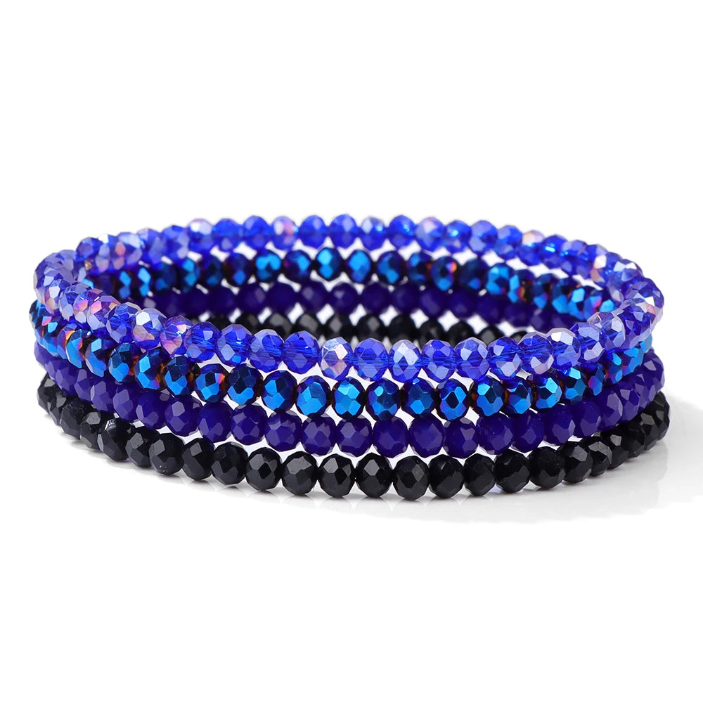 4Pcs/set Shinning Crystal Beads Elastic Bracelet Bohemian Faceted Colorful Crystal Glass Beaded Bracelet Bangles Set For Women