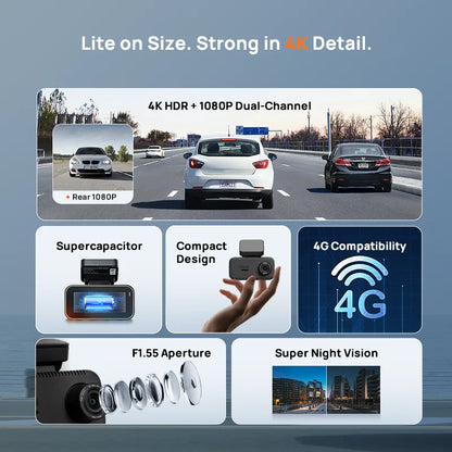 70mai Dash Cam A810 Lite 4K HDR + 1080P, Supercapacitor 4G LTE Remote Control Wi-Fi 6 GPS Voice Control Car DVR 70mai A810 Lite