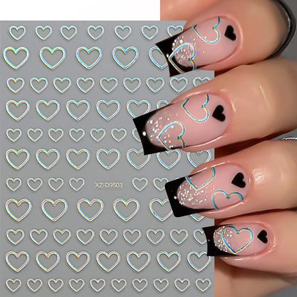 8pcs/set Mini Red Heart Valentines Nail Stickers Irregular Love Stripe Gold/Silver Nail Decals Sliders Laser Shiny Manicure Acce