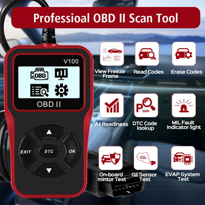 V100 Car Diagnostic Tools OBDII EOBD Auto Accessories Universal Plug and Play Digital Display OBD 2 Scanner OBD2 Code Reader