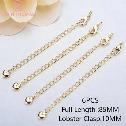 (3564) Full Length 85MM 24K Gold Color Plated Brass Extender Chain with Lobster Clasps High Quality Jewelry Accessories