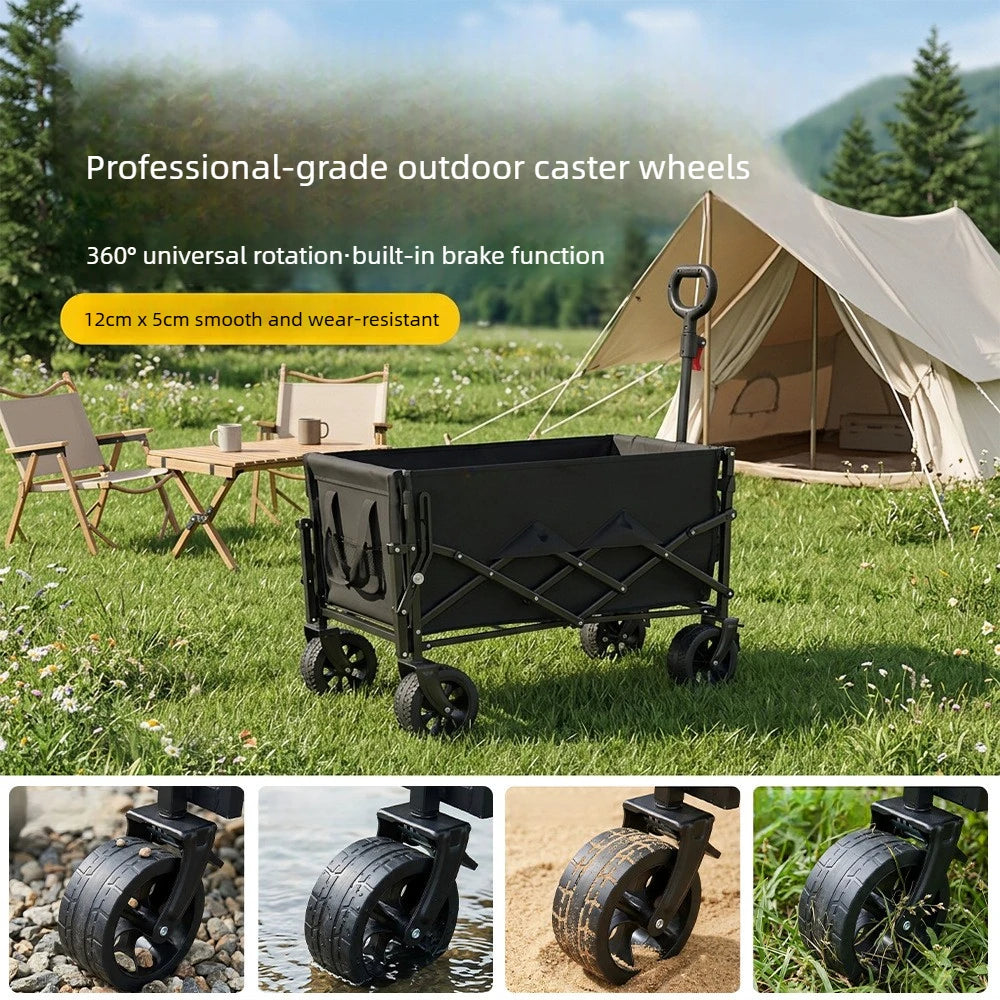 5-inch Multifunctional Camping Pet Stroller Large-capacity Camping Cart with Ramps Foldable Outdoor Camping Cart