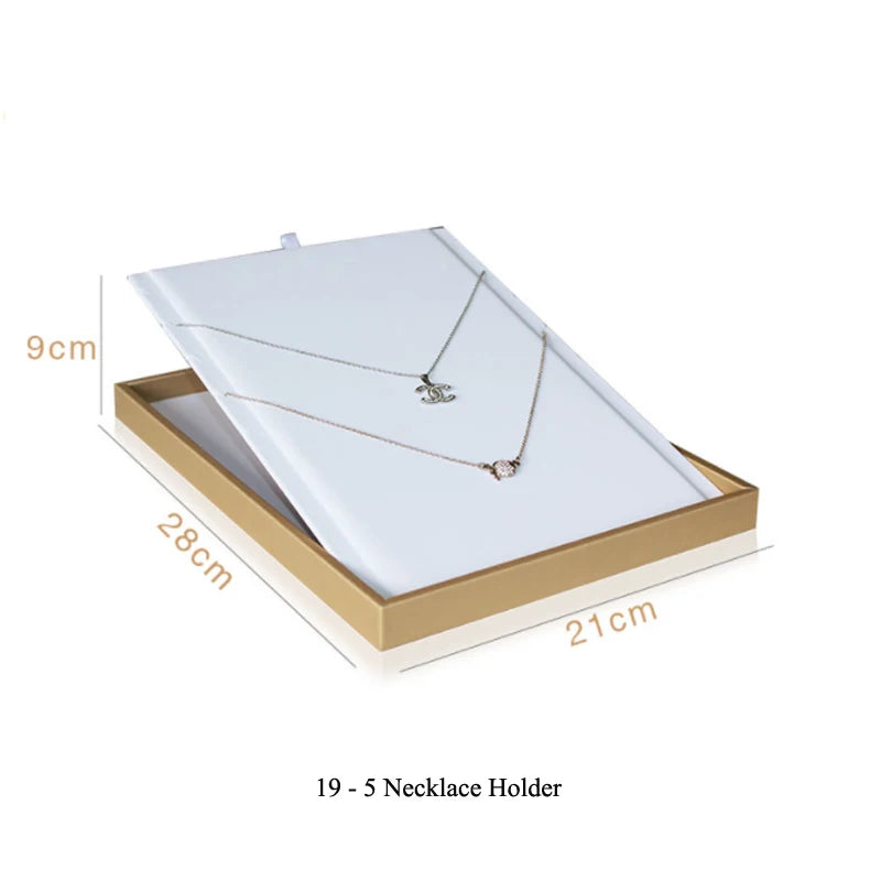Luxury Gold White PU Leather Necklace Ring Earring Holder Jewelry Tray Series Jewelry Disply Jewellery Organizer Box