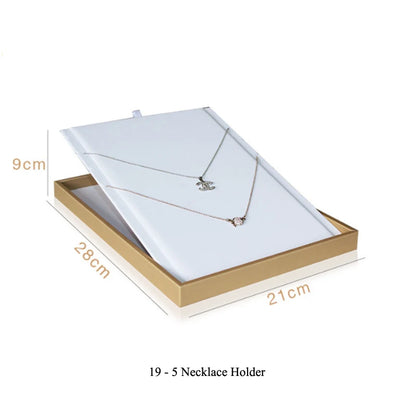 Luxury Gold White PU Leather Necklace Ring Earring Holder Jewelry Tray Series Jewelry Disply Jewellery Organizer Box
