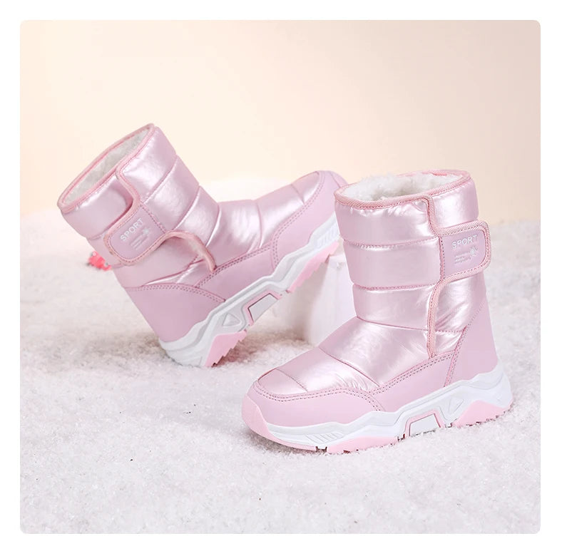 New Kids Snow Boots Winter High-top Warm Cotton Shoes for Children Boys Girls Warm Plush Lining Ankle Boots Anti-skid Waterproof