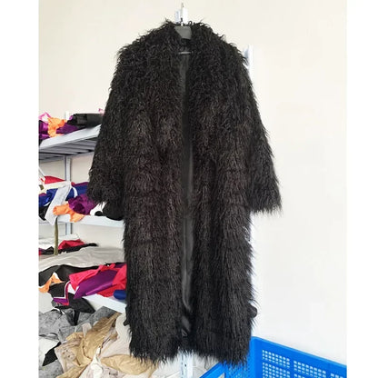 Women Faux Sheep Fur Long Coat Cardigan Thermal Loose Maxi Jackets Plush Coats Female Jacket Autumn Winter Furry Outerwear
