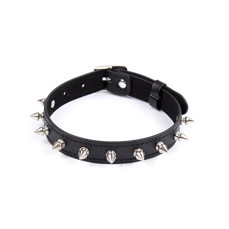 Sexy PU Leather Choker Collar for Women Gothic Punk Spike Heart O-Ring Bell Bondage Slave Neck Strap BDSM Role Play Accessory