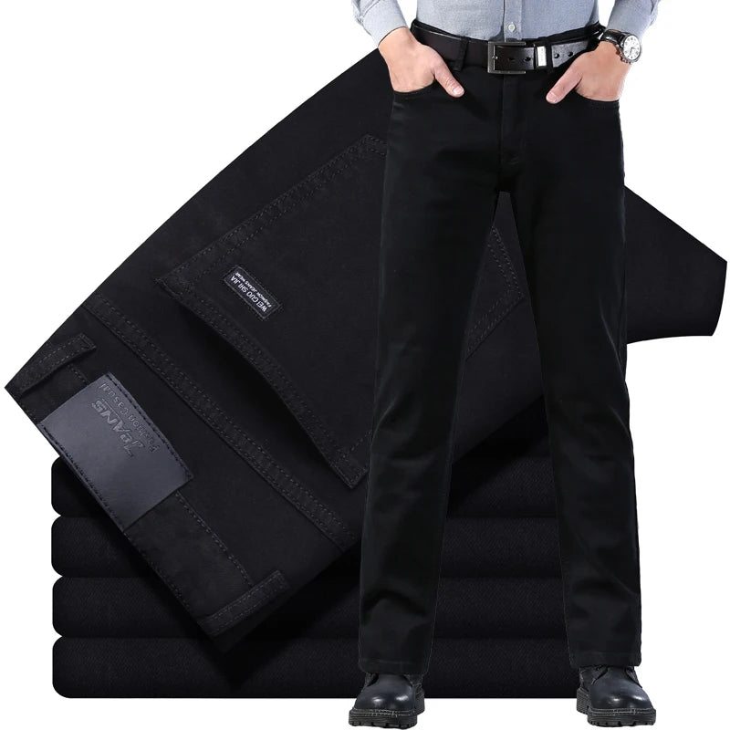 2026 Brand Slim Washed Jeans Casual Straight Stretch Fashion Classic Blue Black Work Denim Trousers Male Brand Clothing
