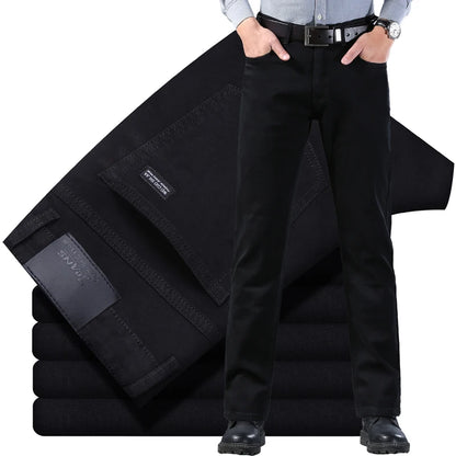 2026 Brand Slim Washed Jeans Casual Straight Stretch Fashion Classic Blue Black Work Denim Trousers Male Brand Clothing