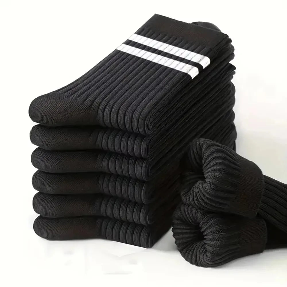 6/10 Pairs Men's Socks Spring Autumn Simple Casual Black White Striped Socks Breathable Mid Tube Sock High-quality Round Neck