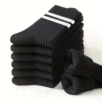 6/10 Pairs Men's Socks Spring Autumn Simple Casual Black White Striped Socks Breathable Mid Tube Sock High-quality Round Neck