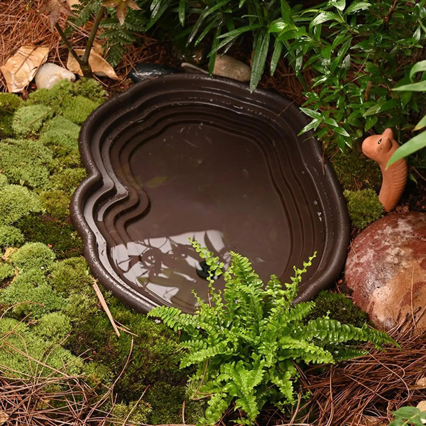 Reptile Bathing Pool Amphibians Accessories Large with Ramp Reptile Water Bowl for Tortoise Turtle Hamster Scorpion Leopard
