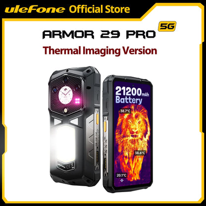 World Premiere Ulefone Armor 29 Pro Thermal Version 5G AI Rugged Phone 21200mAh 120W 64MP Night Vision 6.67" 120Hz 512GB ROM