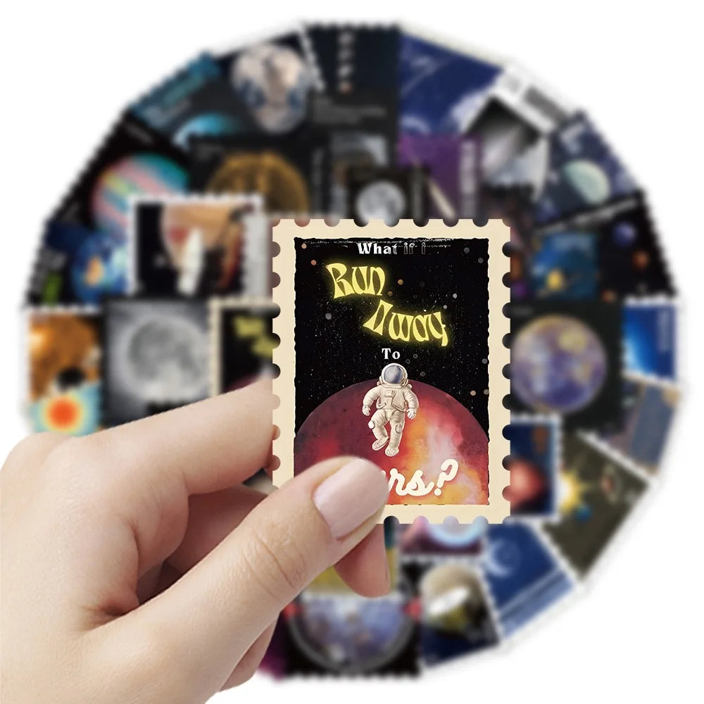 10/55PCS Interstellar Space Planets Stamps Transparent Stickers Creative Universe Aesthetic Decals Toy DIY Laptop Phone Guitar