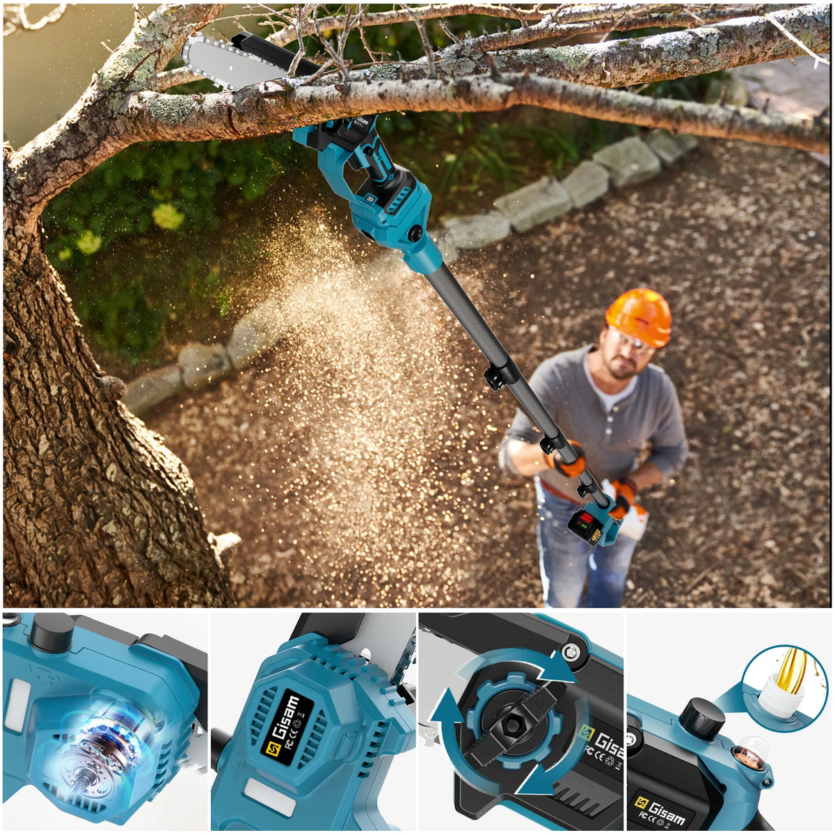 Gisam 8Inch Brushless Telescoping Pole Electric Chainsaw High Branch Saw Garden Pruning Power Tool For Makita 18V Battery Pin