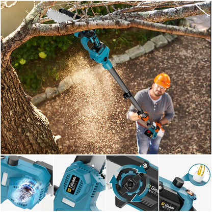 Gisam 8Inch Brushless Telescoping Pole Electric Chainsaw High Branch Saw Garden Pruning Power Tool For Makita 18V Battery Pin