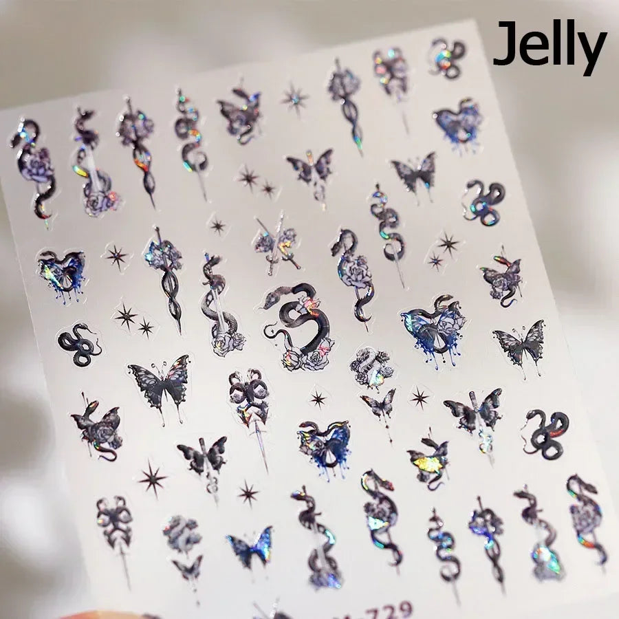5D Gold Stamped Silver Sun Stars Snake Nail Art Stickers Totems Reliefs Self Adhesive Dark Chinese Style Manicure Decals