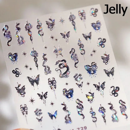 5D Gold Stamped Silver Sun Stars Snake Nail Art Stickers Totems Reliefs Self Adhesive Dark Chinese Style Manicure Decals