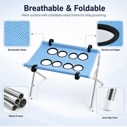 Portable Pet Grooming Bath Suspended Bed Frame With Brackets Breathable Washable Mesh Foldable Storage Pet Bath Drying Rack