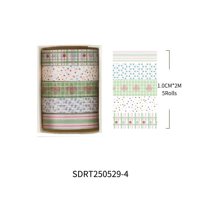 MINKYS 5pcs/set Basic Grid Star Decorative Tape Cute Cartoon Creative Washi Tape School Stationery