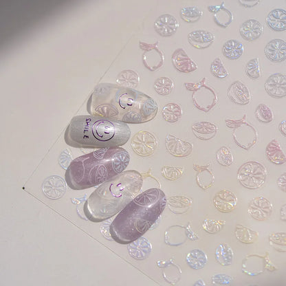 5D Pudding Jelly Dessert Fruit Cherry Pink Claw Print Bowknot Tie knot Love Heart Stars Nail Art Sticker Adhesive Manicure Decal
