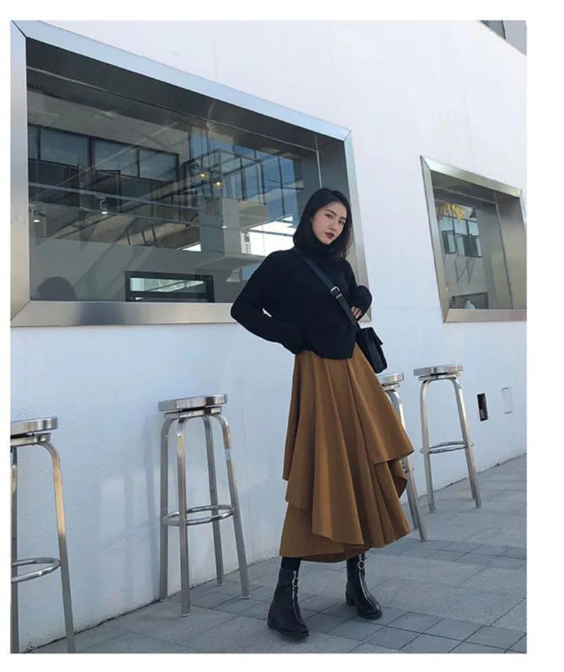 Women Skirts Gothic Irregular Skirts Pants Women High Waist White Black Long Skirts Female Pleated Skirts Culottes Women Clothes