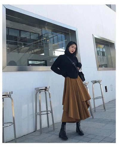 Women Skirts Gothic Irregular Skirts Pants Women High Waist White Black Long Skirts Female Pleated Skirts Culottes Women Clothes