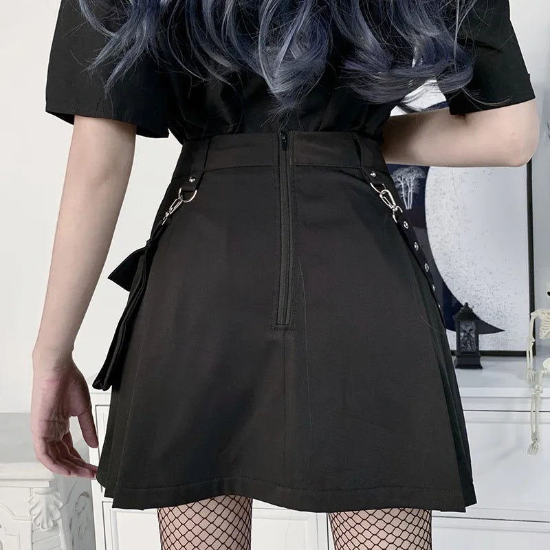 FICHOR Mall Goth Gothic Lace Ruffle Mini Skirts Womens Harajuku Fairy Grunge Pink Plaid Pleated Skirt Japanese Lolita Streetwear