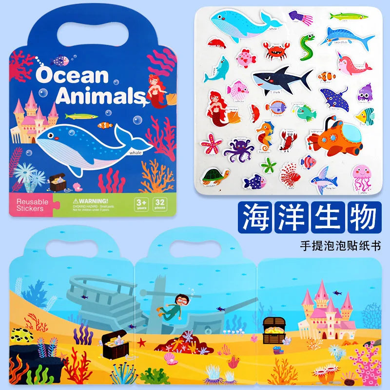 Reusable Bubble Sticker Book for Kids - Multi-Themed Educational Learning Activities, Washable & Safe Toddler Stickers