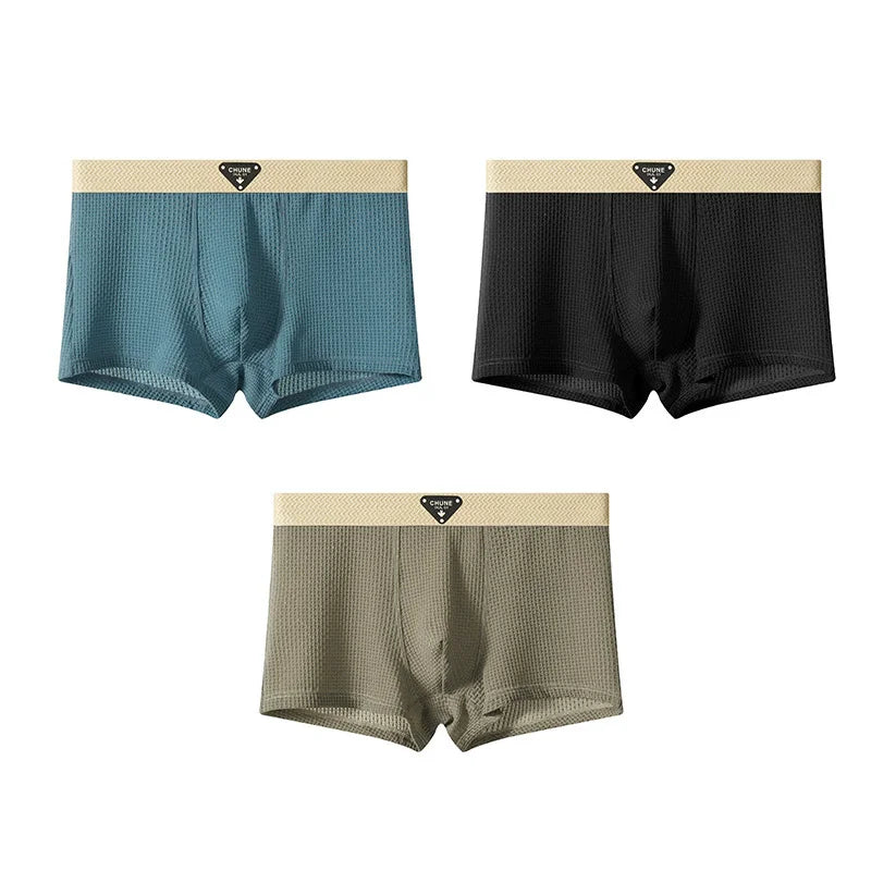 1/3PCS Men's Cool Ice Silk Boxers Shorts Summer Satin-like Solid Underpants Skin Friendly Breathable Mesh Crotch Male Underwear