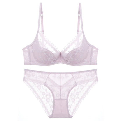 Summer Sexy Lace Embroidery Women Lingerie Set French Thin Cup Push Up Bra Comfort Breathable Underwear Ladies Bra Briefs Set