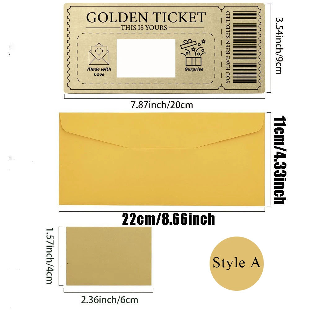 3pcs/set Golden Ticket Scratch Card Scratch-off Travel Ticket Set with Envelopes Surprise Reveal Ticket Gift for Valentine's Day