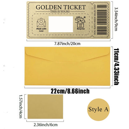 3pcs/set Golden Ticket Scratch Card Scratch-off Travel Ticket Set with Envelopes Surprise Reveal Ticket Gift for Valentine's Day